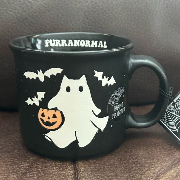 Purranormal Cat Ghost with Bats Ceramic Halloween Mug - Cobwebs and Cauldrons - Picture 1 of 12